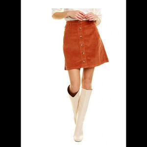 Faherty Ellington Corduroy Button Front Mini Skirt in Gingerbread